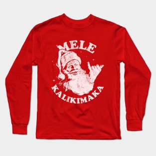 Retro Christmas Mele Kalikimaka Santa Shaka Hawaii Long Sleeve T-Shirt